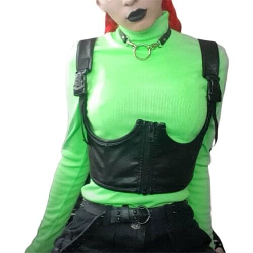 Vintage Womens Corset Zipper Vest Adjustable Harness Stretchy Waistcoat Wide Cincher with Buckle Cummerbunds