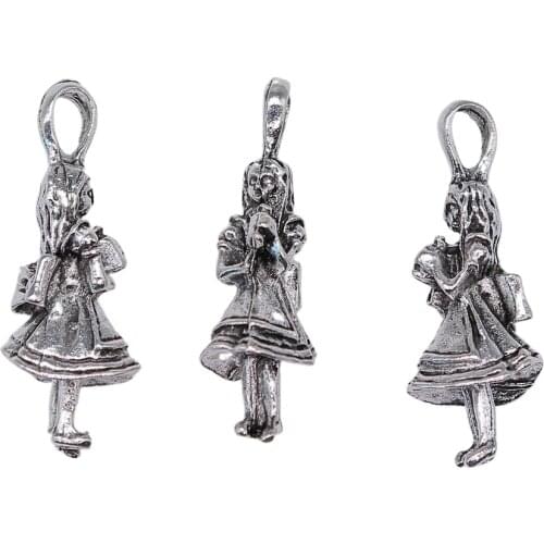 WYSIWYG 4pcs Girl Charms Pendant DIY Jewelry Findings Antique Silver Color Tone 11x32mm