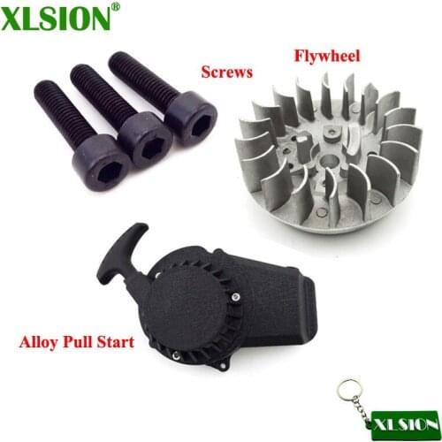 XLSION Aluminum Alloy Pull Start Starter + Flywheel For 47cc 49cc Mini Moto Scooter Kid Dirt Pocket Bike Quad ATV Minimoto Motor