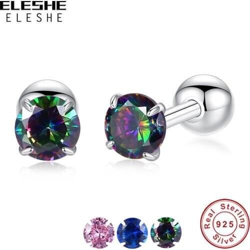 ELESHE Valentines Day Small Round Crystal Zirconia Stud Earrings For Women 925 Sterling Silver Tiny Ball Earrings Fine Jewelry