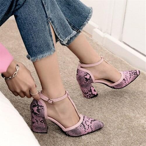 Women Ankle High heel Fashion Pointed toe Ladies shoes Women 2019 New Snake Print High Heels Shoes zapatos de mujer