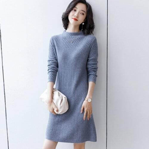 Cashmere sweater womens dress autumn winter 2020 half high collar with medium and long base wool skirt 100 pure cashmere