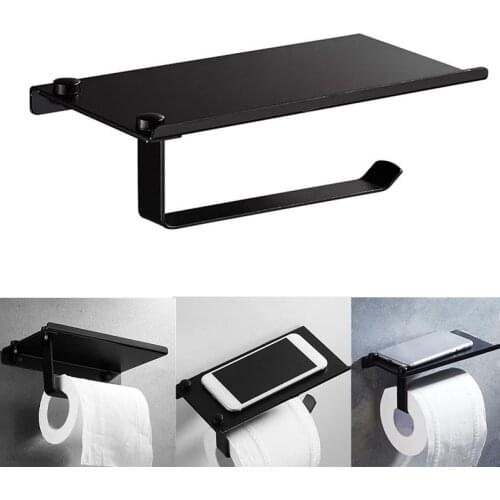 1Pc Practical Wall-mounted Toilet Roll Paper Holder Tissue Storage Rack with Phone Shelf Bathroom Accessories