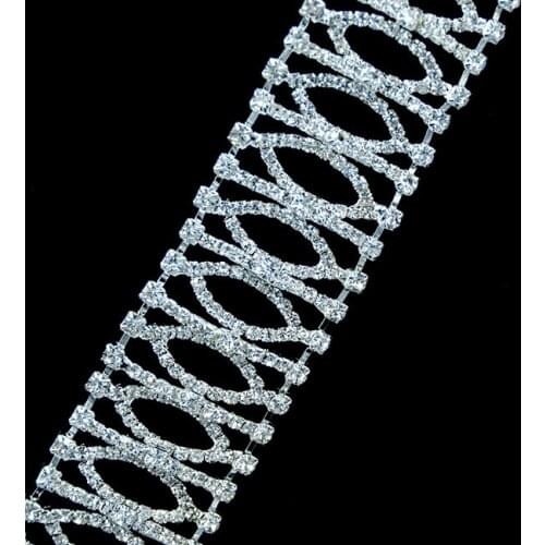 10Yards Silver Crystal Rhinestone Trim Chain Decoration Crystals Trim for DIY Handmade Bridal Wedding Dress Belt Jewelry 32mm