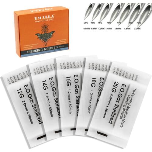 100PCS 12G Disposable Body Piercing Needles Piercing Needles E.O.Gas Sterilized For Navel Nipple Ear Nose Lip