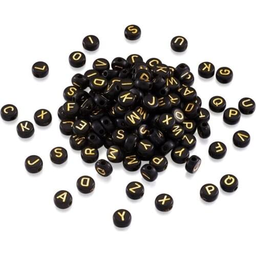 1000pcs Opaque Acrylic Beads Alphabet Letter Metal Enlaced Flat Round for Jewelry Making DIY Bracelet Necklace Hole: 2mm