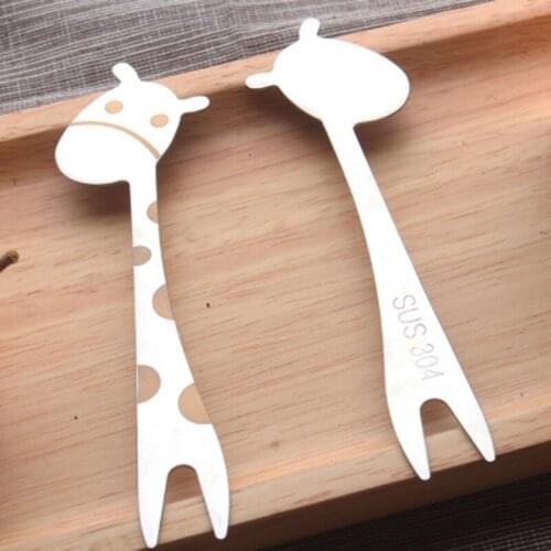 Giraffe Shape Fruit Forks Kitchen Gadgets Food Picks Salad Desert Forks Snack Toothpick Stainless steel Cartoon Tableware