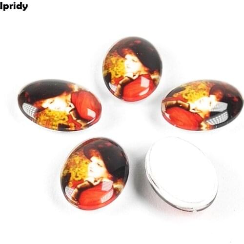 20Pcs/lot 13x18mm Printed Glass Half Oval/Dome Cabochons for glass patch flowers time gems hair accessories wholesale
