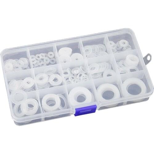 250 Pieces White Nylon Washer Flat Gasket Set W/ Storage Box Assortment Box
