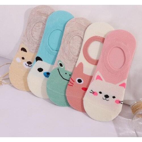 5 Pairs Cute Harajuku Womens Socks Set Cartoon Print Animal Panda Cat Pattern Meias Lolita Cotton Socks For Girls Autumn Sokken