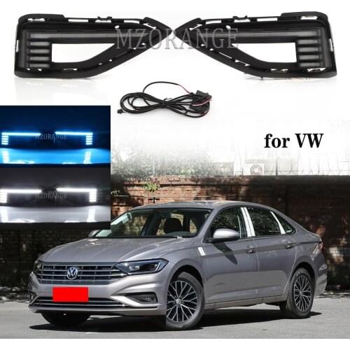 Car DRL fog Lamp For VW Jetta Sagitar 2019 2020 Dynamic Yellow Turn Signal Relay LED Daytime Running Light fog light cover