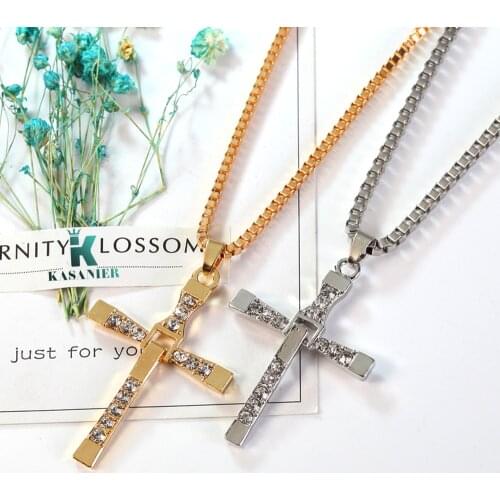 KASANIER High Quality Womens Cross Necklace Stainless Steel 60CM Chain Pendant Cross Gold/silver Fast and Furious Mens Necklace