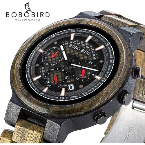 Relogio masculino BOBO BIRD Watch Men Green Sandalwood quartz Wristwatch Multifunctional Chronograph Watches Sport For Man Gift