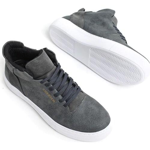 Chekich Shoes Men & Women Anthracite Faux Leather Sneakers Laced Unisex Casual Spring and Autumn Street Fashion Walking Sport White and Medium Height Outsole Lightweight Running Breathable CH004 V2