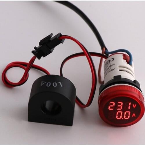 Digital Voltmeter Ammeter 22mm Round AC 50-500V 0-100A Voltage Volt Amp Monitor