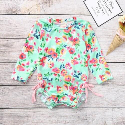 Toddler Baby Girl Kids Swimwear Floral Printed Bikini Swimsuit Beach One Piece Swimsuit One Suit Girl Swimwear Summer