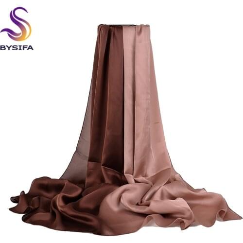 [BYSIFA] Long Satin Silk Scarf Winter Ladies Gradient Green Scarf Shawl Top Grade Brand Scarves Simple Plain Head Scarf 180*90cm