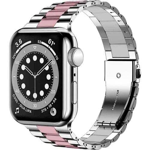 For apple watch 6 se band 44mm 40mm upgraded Connector stainless steel strap for iwatch series 5 4 3 bands 42mm 38mm bracelet