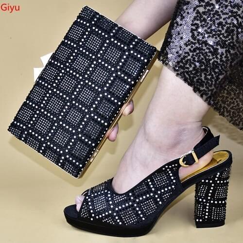 Doershow Italian Matching Shoes and Bag Set African Wedding Shoe and Bag set Italy Shoe and Handbag Summer Set Women!HMS1-20