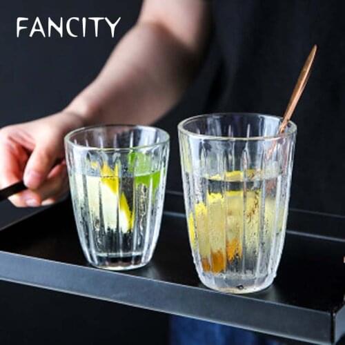 FANCITY Transparent glass drinking cup ins style simple nordic household milk beverage juice beer glass