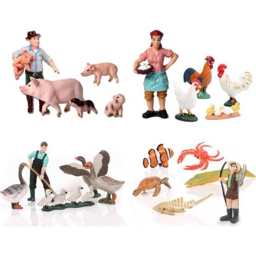 Farmland Farmer Animal Models Toy set Poultry Duck Goose Pig Action figures PVC Plastic Models Home Decoration Accessories Toys
