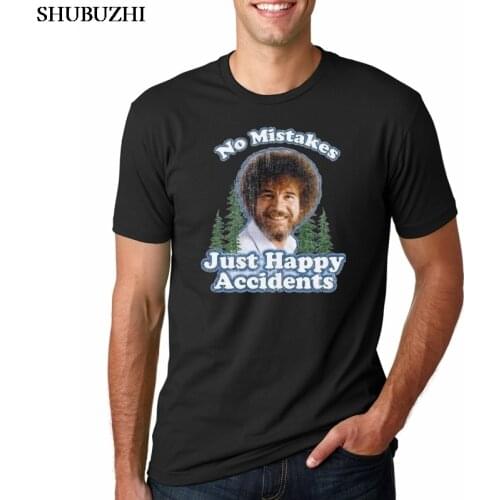 Bob Ross No Mistakes Just Happy Accidents T shirt men elegant mountains shirt casual T-shirt harajuku tshirt Tops Tees camisetas