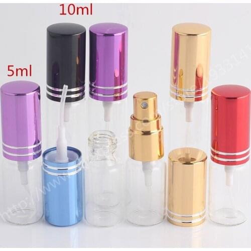 Hot sale 500PCS/Lot 5ML&10ML High Quality Portable Glass Perfume Bottle With Aluminum Spray,Cosmetic Case For Traveler
