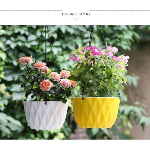 Resin Hanging Flower Pot with Metal Chain Hook Diamond Shape Plant Basket for Indoor Outdoor