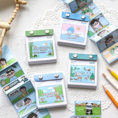 4 Designs Animals Daily Cartoon Stripe Sticky Memo Pad Message Notes Decorative Notepad PaperStationery Office Supplies Gifts