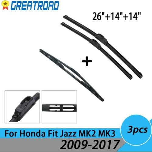 Wiper Front + Rear Wiper Blades Set Kit For Honda Fit Jazz MK2 MK3 2009-2017 2010 2011 2012 Windshield Windscreen 26"14"14"