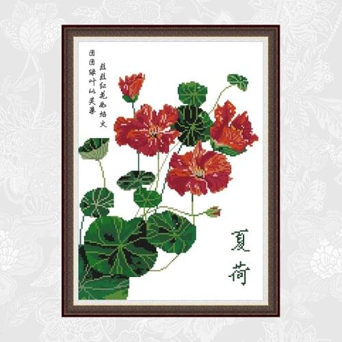 Summer Lotus Cross Stitch Counted Canvas DMC 14CT 11CT Printed Fabric DIY Handmade Embroidery Needlework Cross-stitch Kits