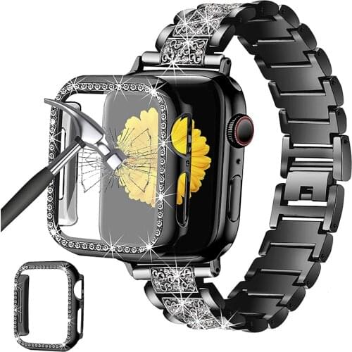 Luxury Metal band for Apple Watch series 5 4 3 2 1 38mm 42mm Watchband Diamond Ring Stainless Steel Bracelet iwatch 6 40mm 44mm