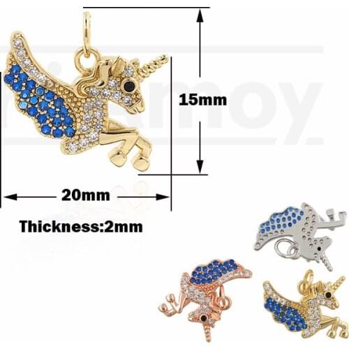 Micro Pave Exquisite Unicorn Pendant Animal Charm DIY Jewelry Bracelet Making Accessories 20x15x2mm