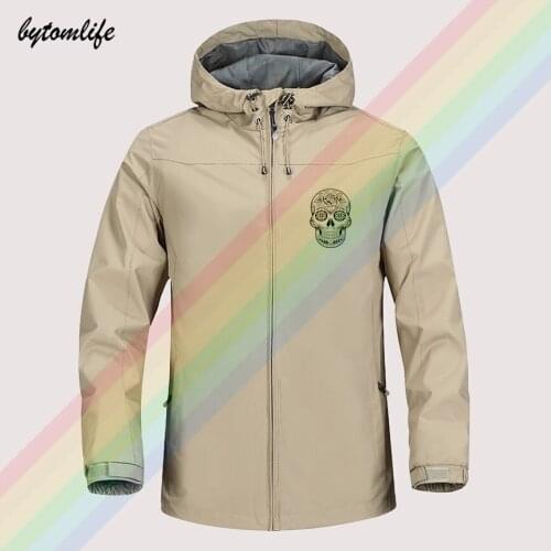 Ro-xy Skull Had Flowers Growing On Its Head Autumn Winter Sailing Hiking Outdoor Hooded Windproof Jacket Men Top Quality Soft