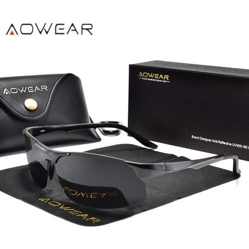 AOWEAR Outdoor Sports Rimless Sunglasses Men Polarized Aluminum Magnesium Sun Glasses Male HD UV400 Driving Shades Glasses Gafas