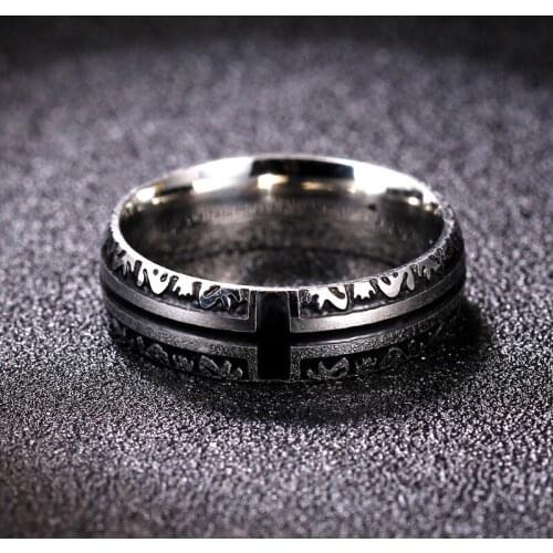 MANGOPIEHot Movie 6mm Vintage Stainless Steel Cross Ring for Men and Women