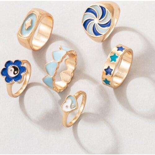 Tocona 6pcs/set Colorful Heart Cute Ring Sets for Women Charms Tai Chi Flowers Geometry Alloy Metal Jewelry кольца 20090