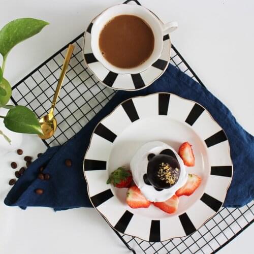 Set of Afternoon Tea Ware Ceramic Dinner Dishes Coffee Cup Saucer Dessert Cake Plate (1 coffee cup + 1 saucer + 1 plate)