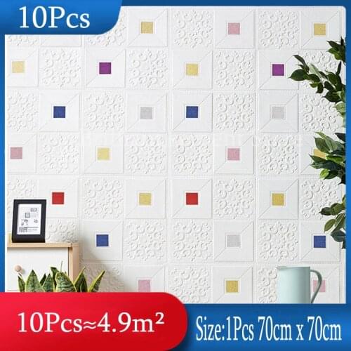 10PCS 3D Stereo Wall Stickers, Moisture-proof Mold Foam Waterproof Wallpaper, Ceiling Wood Self Adhesive Decorative Stickers