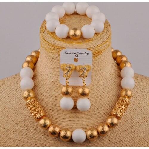 Nigerian Wedding African Beads White Jewelry Set Simulated Pearl Necklace Party Jewelry