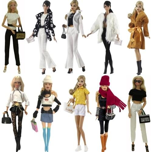 NK One Set Doll Dress Fashion Super Model Coat Modern Outfit Daily Wear For Barbie Doll Accessories Gift Baby Toys Mix Style JJ