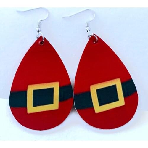 New Merry Christmas Santa Hat Faux Leather Earrings Bulk Wholesale Stock