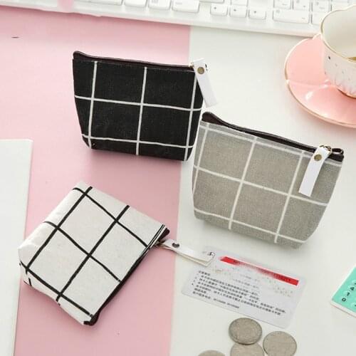 New Women Kids Canvas Coin Purse Floral Plaid Zipper Pouch Small Wallet Children Female Key Card Holder mini Money Bag Gift