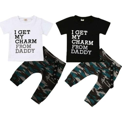 Casual Toddler Baby Kids Boys Clothes Sets 0-4Y Short Sleeve Letter Print T-Shirts+Camouflage Pants 2 Colors