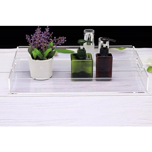 Clear Acrylic Food Serve Tray Transparent Breakfast Holder Spill Proof Coffee Bread Plates Sundries Storage Basket with Handle