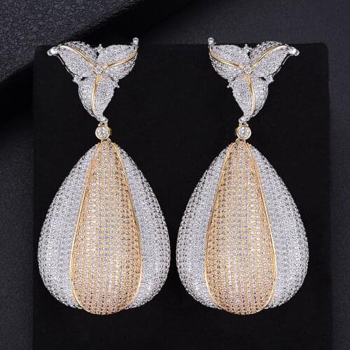 LARRAURI Luxury Trendy Big Pendant Disc Totem Full Mirco Paved Cubic Zirconia Naija Wedding Drop Earrings 2020 Fashion Jewelry