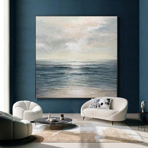 Hand-painted minimalist Scandinavian posters blue sea scenic canvas painting is pure and fresh sea wall painting the living room