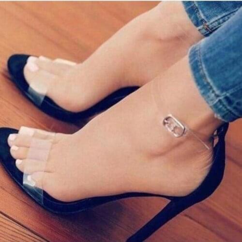 Women sandals PVC Buckle Strap 11cm Thin Heels High heels Round Toe Shallow Back Strap zapatos de mujer women shoes size 35-42