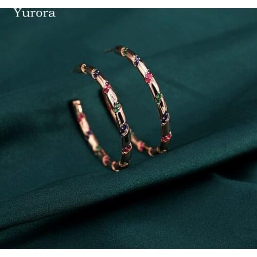 Yurora Luxury Round Hoop Earrings For Women Multicolour Zirconia Rose Gold Boho Circle Earrings Fashion Jewelry Gifts Accessorie