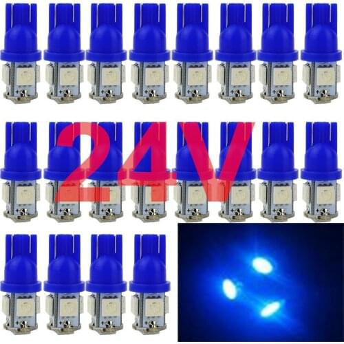 20Pcs Blue T10 W5W 5050 5SMD 168 194 192 DC 24V License Plate Led Bulbs For Car Interior Lights Reading Light Trunk Light Bulb